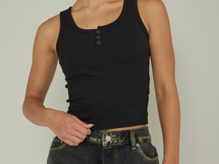 Recess Thick Strap Ribbed Top Black For Sale