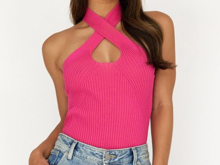 Lou Cut-Out Halter Top Hot Pink Online