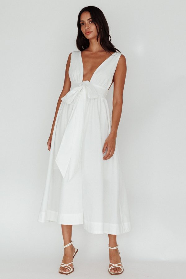 Indira Tied Bust Midi Dress Off White Fashion