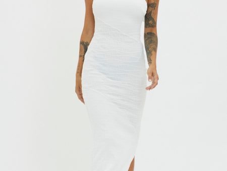 Bindi Puckered Tied Strap Dress White on Sale