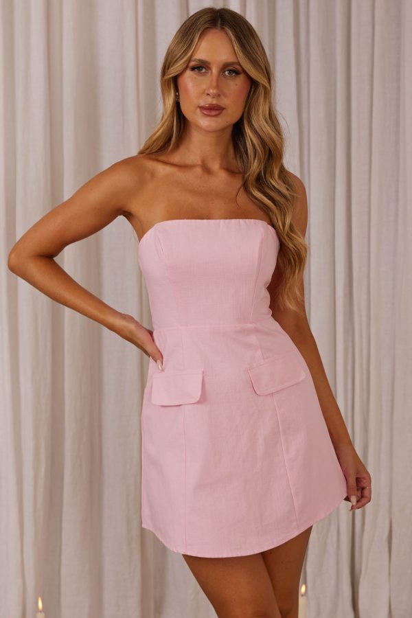 Justine Strapless Faux Pocket Mini Dress Pink on Sale