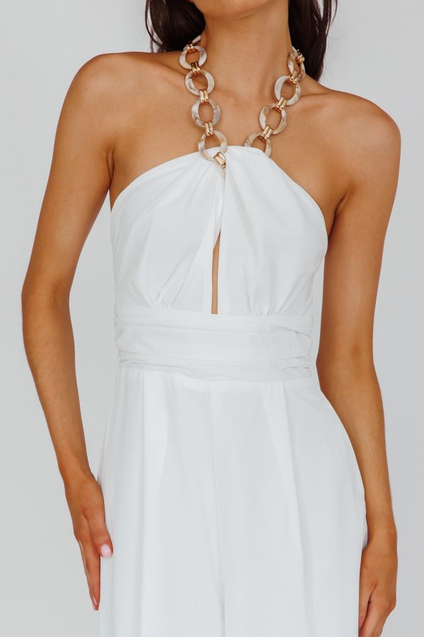 Golden Moon Chain Halter Jumpsuit White Sale