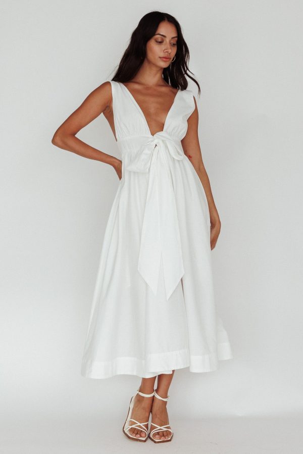 Indira Tied Bust Midi Dress Off White Fashion