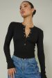 Henley Snap Front Bodysuit Black Cheap