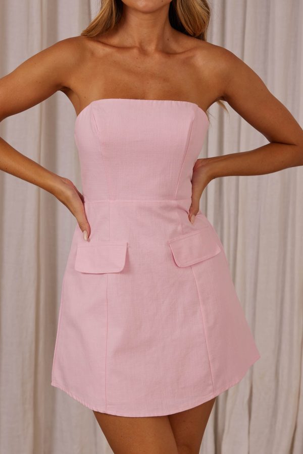 Justine Strapless Faux Pocket Mini Dress Pink on Sale