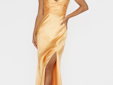 Blaise Asymmetric Neckline Maxi Dress Apricot Discount