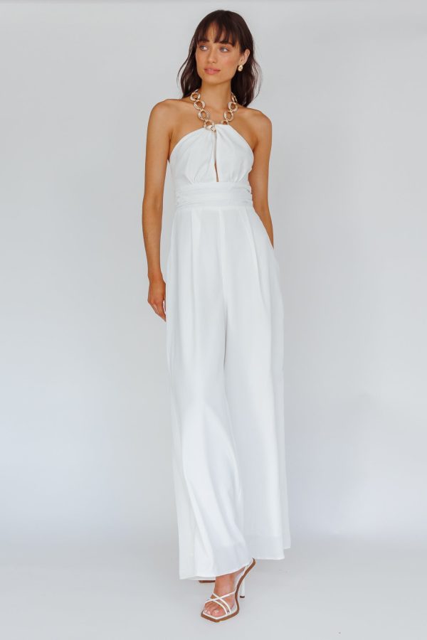 Golden Moon Chain Halter Jumpsuit White Sale