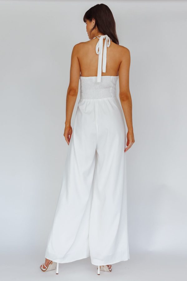 Golden Moon Chain Halter Jumpsuit White Sale