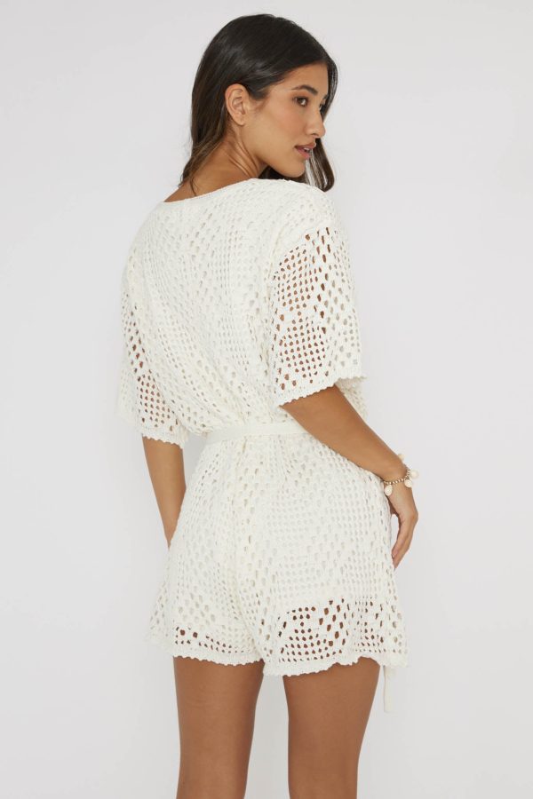 Asana Crochet Button Romper Cream For Cheap