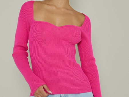 Switch Focus Long Sleeve Knit Top Hot Pink Supply