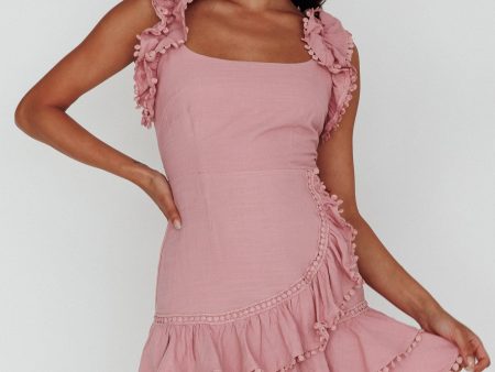 Annie Ruffle Shoulder Strap Dress Dusty Pink Discount