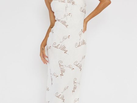 Cali Sunset Lace Trim Maxi Dress Print Tan For Sale