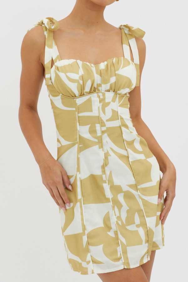 Harrison Tied Shoulder Mini Dress Print Yellow For Cheap