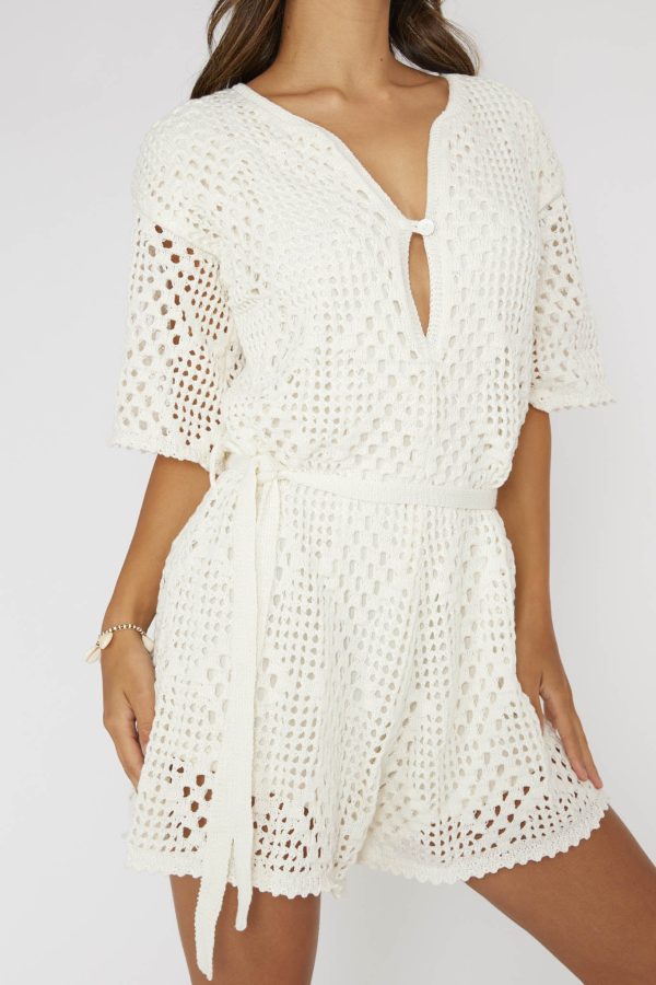 Asana Crochet Button Romper Cream For Cheap