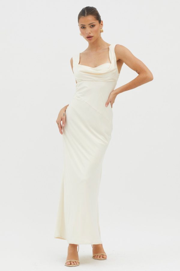 It s A Date Cowl Neck Maxi Dress Pearl For Cheap