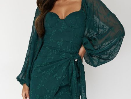 Aphrodite Long Sleeve Embroidered Dress Forest Green Fashion