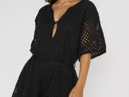 Asana Crochet Button Romper Black For Sale