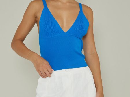 City V-Neck Knit Top Blue Online