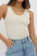 Off-Duty V-Neck Ribbed Knit Top Cream Cheap