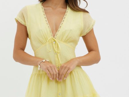 Azura Scalloped Lace Mini Dress Lemon Online now