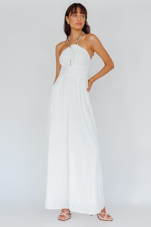 Golden Moon Chain Halter Jumpsuit White Sale