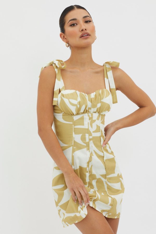 Harrison Tied Shoulder Mini Dress Print Yellow For Cheap