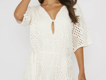 Asana Crochet Button Romper Cream For Cheap