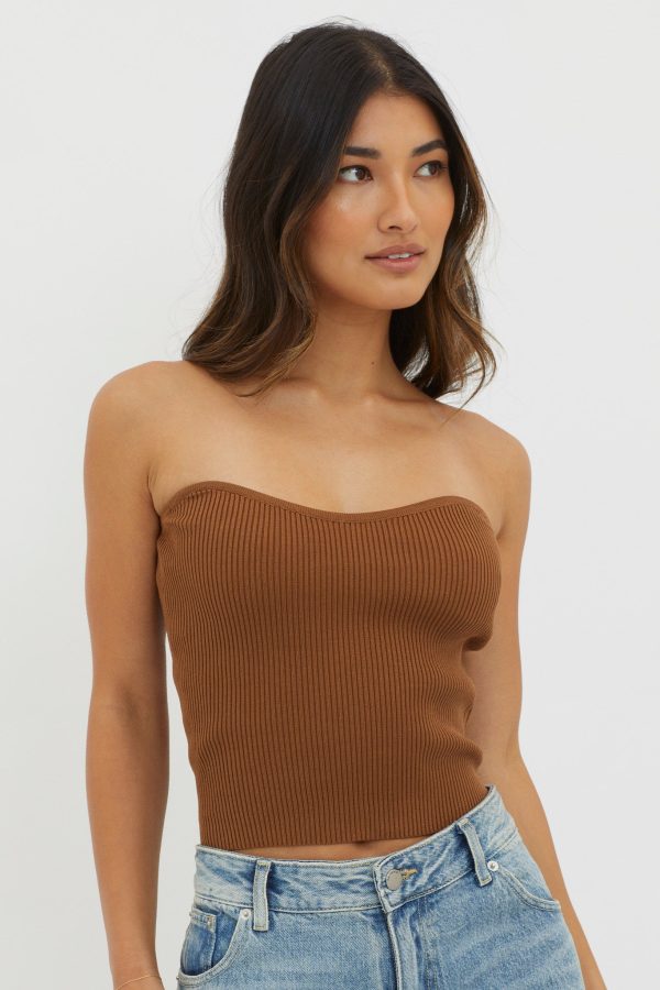 Flora Strapless Knit Top Chocolate Online Hot Sale