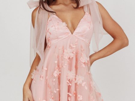 Chantilly Tied Shoulder Mini Dress Pink Online Sale