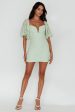 Good Vibes Puff Sleeve Deep V-Neckline Lace Mini Dress Sage Online Sale