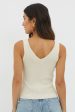 Off-Duty V-Neck Ribbed Knit Top Cream Cheap