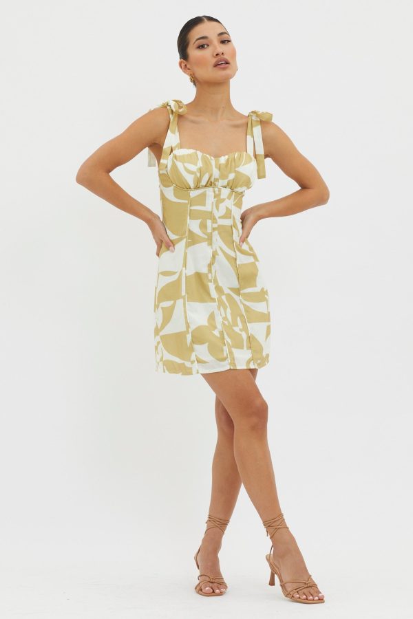 Harrison Tied Shoulder Mini Dress Print Yellow For Cheap