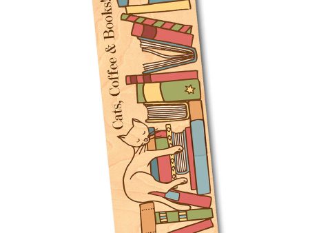 Cats, Coffee and Books Wood Bookmark on Sale