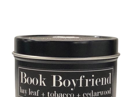 Book Boyfriend 4oz Tin Romance Trope Soy Candle Bay Leaf + Tobacco + Cedarwood Online Hot Sale