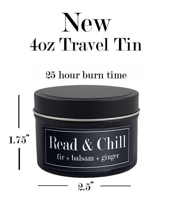 Read & Chill 4oz Tin Soy Candle - Fir + Balsam + Ginger on Sale