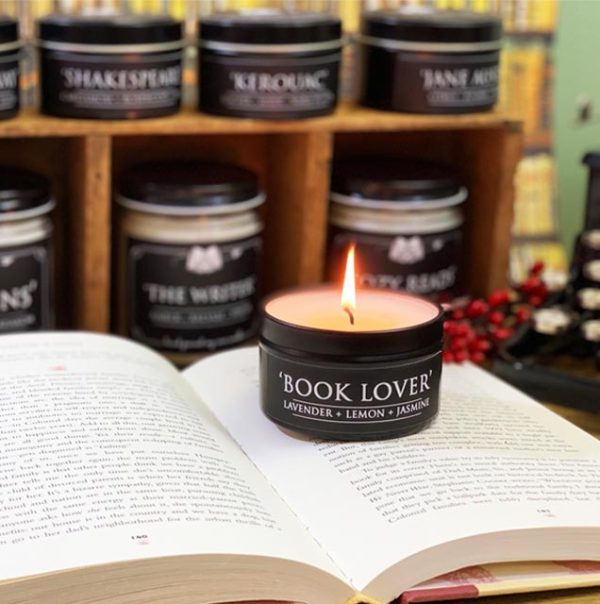 Book Lover 4oz Tin Soy Candle Lavender + Lemon + Jasmine For Discount