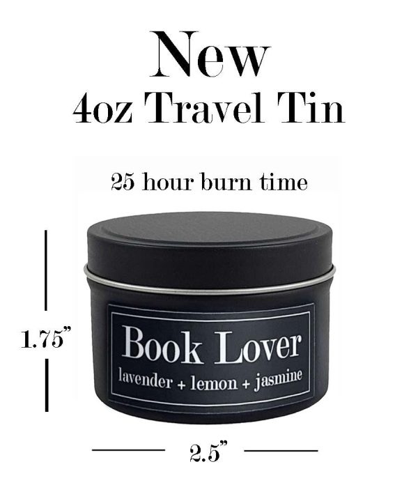 Book Lover 4oz Tin Soy Candle Lavender + Lemon + Jasmine For Discount