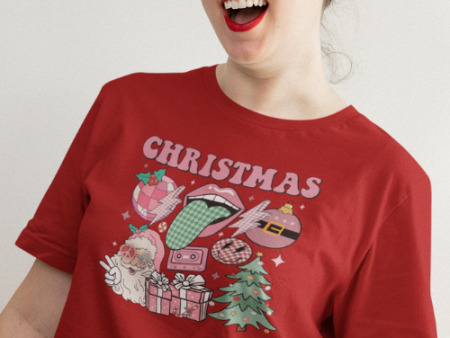 Retro Christmas Holiday Vibes T-Shirt, Pink Feminine Style Holiday Tee Online Sale